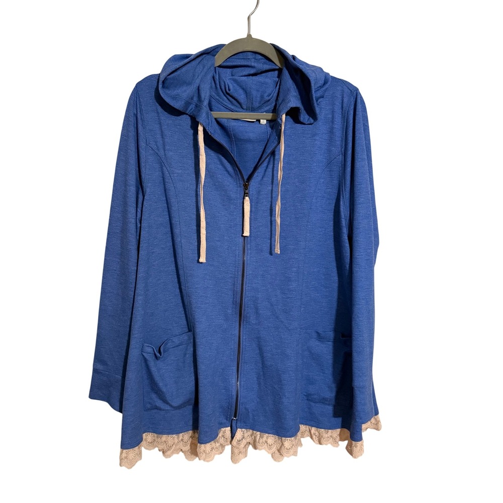 Logo Lounge Lori Goldstein Blue Lace Trim Zip Up Hoodie Jacket XL Casual Travel